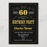 Invitación 60.ª fiesta de cumpleaños - Blanco Oro Negro<br><div class="desc">60.ª Invitación a la fiesta de cumpleaños. Elegante diseño retro negro,  dorado,  blanco con diseño de pizarra y fuente de guión. ¡Salud a 60 años! Mándame un mensaje si necesitas más personalización.</div>