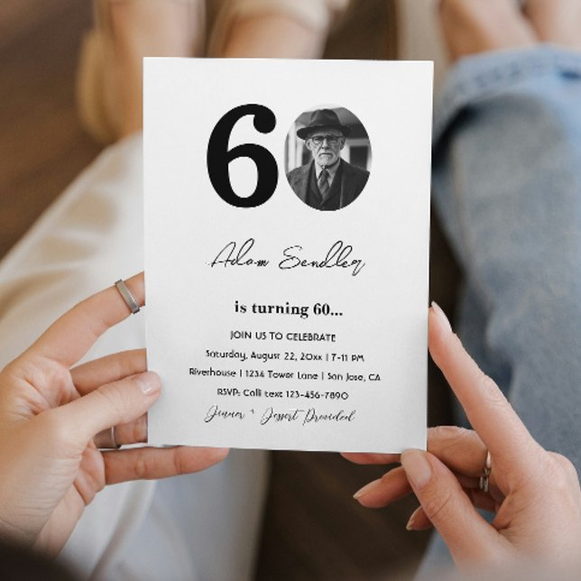 Invitación 60.ª Fiesta de Cumpleaños Blanco y Negro (Subido por el creador)