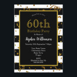 Invitación 60.ª Fiesta de Cumpleaños Blanco y Negro | Purpuri<br><div class="desc">Fiesta de cumpleaños 60 | Blanco y negro con diseño Purpurina de oro. Esta es una plantilla lista para que añada los detalles de su fiesta.</div>