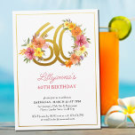 Invitación 60.ª fiesta de cumpleaños Bonito de oro floral núm<br><div class="desc">Invitación a la fiesta de cumpleaños número 60,  adornada con flores de bonito. Diseño femenino y elegante con acuarelas florales en tonos rosa naranja amarillo y violeta. Perfecto para la celebración de los 60 años,  almuerzo de cumpleaños primavera o verano,  fiesta de té en el jardín,  etc.</div>