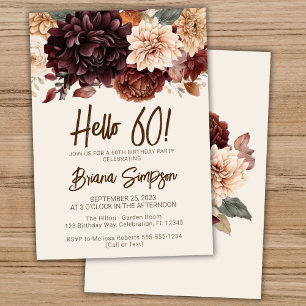 Invitación 60.ª Fiesta de Cumpleaños Brown Beige Ivory Floral