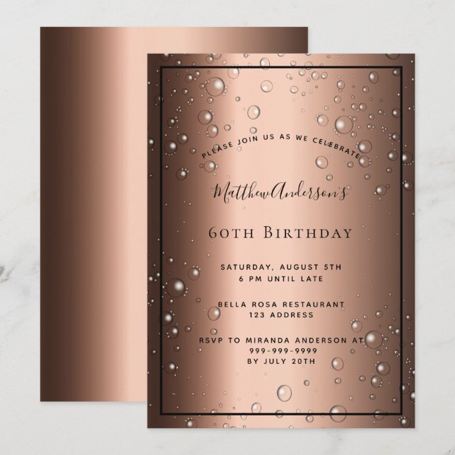Invitación 60.ª fiesta de cumpleaños burbujas negras de bronc (Anverso / Reverso)