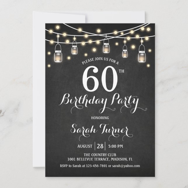 Invitación 60.ª fiesta de cumpleaños - Chalkboard (Anverso)