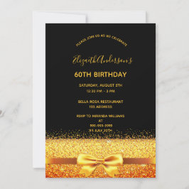 Invitación 60.ª fiesta de cumpleaños chispa negra de oro