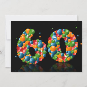 Invitación 60.ª fiesta de cumpleaños, con burbujas y bolas
