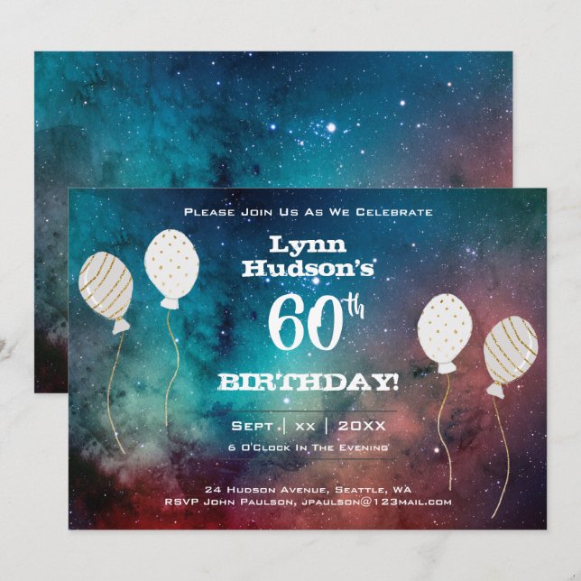 Invitación 60.ª Fiesta de Cumpleaños con Nombre (Anverso / Reverso)