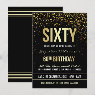 Invitación 60.ª fiesta de cumpleaños   Confetti de oro deslum