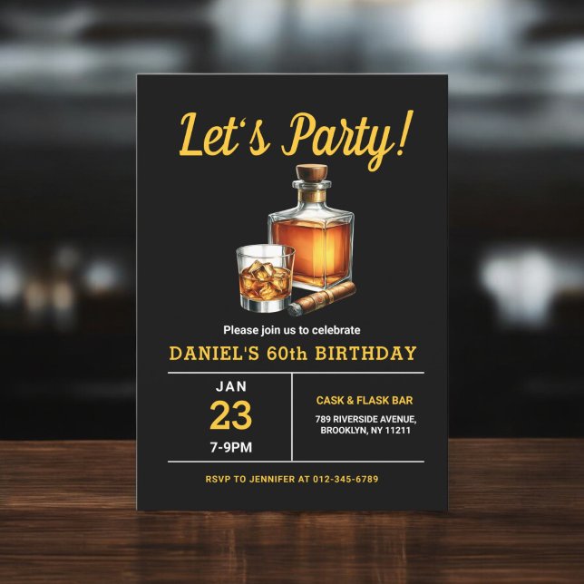 Invitación 60.ª fiesta de cumpleaños de Whiskey Cigar Bourbon (Subido por el creador)