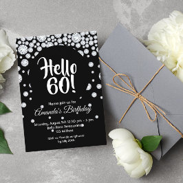 Invitación 60.ª fiesta de cumpleaños diamantes blancos negros