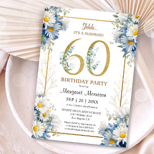 Invitación 60.ª Fiesta de Cumpleaños Dorada Elegante Floral d