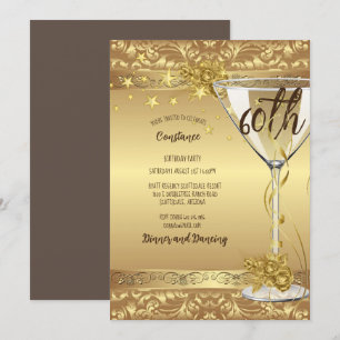 Invitación 60.ª Fiesta de Cumpleaños Elegante De Oro Se Inund