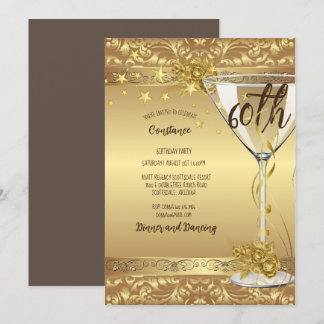 Invitación 60.ª Fiesta de Cumpleaños Elegante De Oro Se Inund