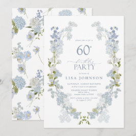Invitación 60.ª Fiesta de Cumpleaños Elegante Floral Azul Dus