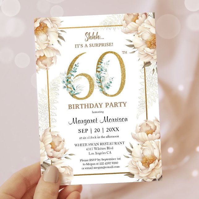 Invitación 60.ª Fiesta de Cumpleaños Elegante Floral de Peoní (Subido por el creador)