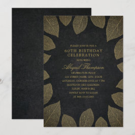 Invitación 60.ª Fiesta de Cumpleaños Elegantes Hojas de Oro N