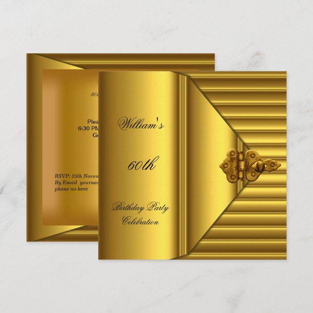 Invitación 60.ª Fiesta de Cumpleaños Elegantes hombres de oro (Anverso / Reverso)