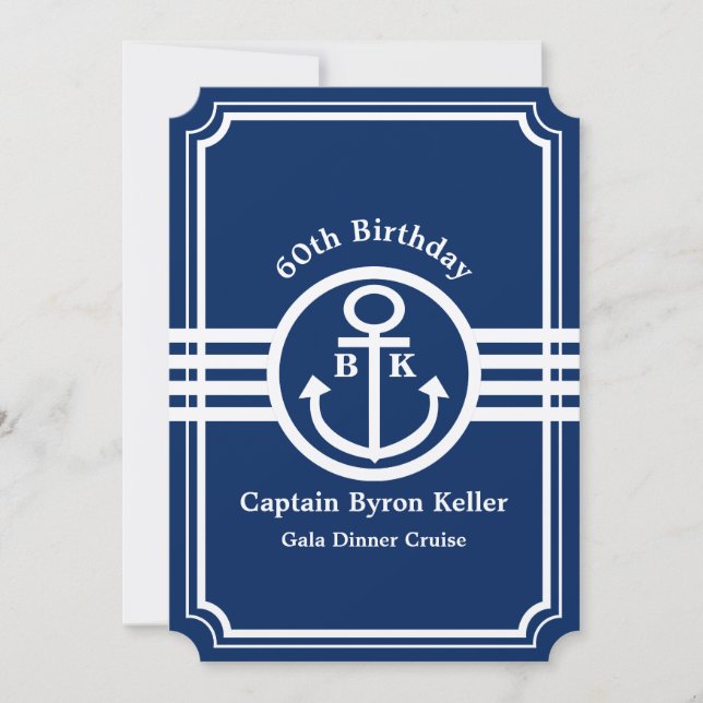 Invitación 60.ª fiesta de cumpleaños en un Personalizado náut (Anverso)