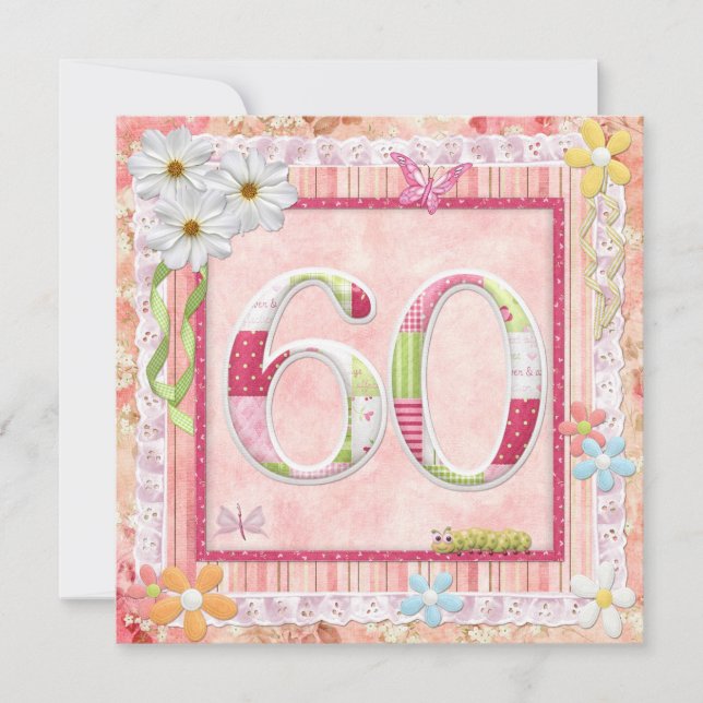 Invitación 60.ª fiesta de cumpleaños estilo scrapbooking (Anverso)