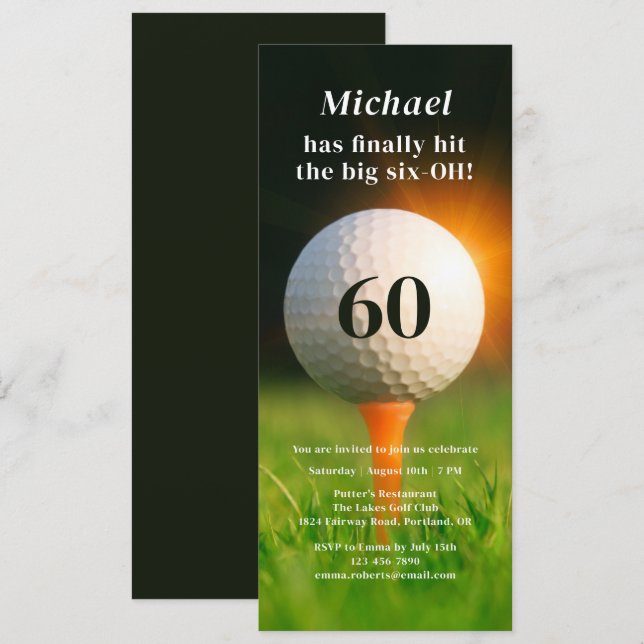 Invitación 60.ª Fiesta de Cumpleaños Golf para Adultos Modern (Anverso / Reverso)