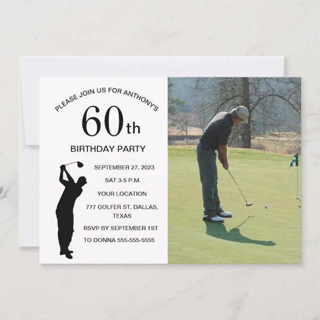 Invitación 60.ª fiesta de cumpleaños Golfer Dad Par Golf Phot (Anverso)
