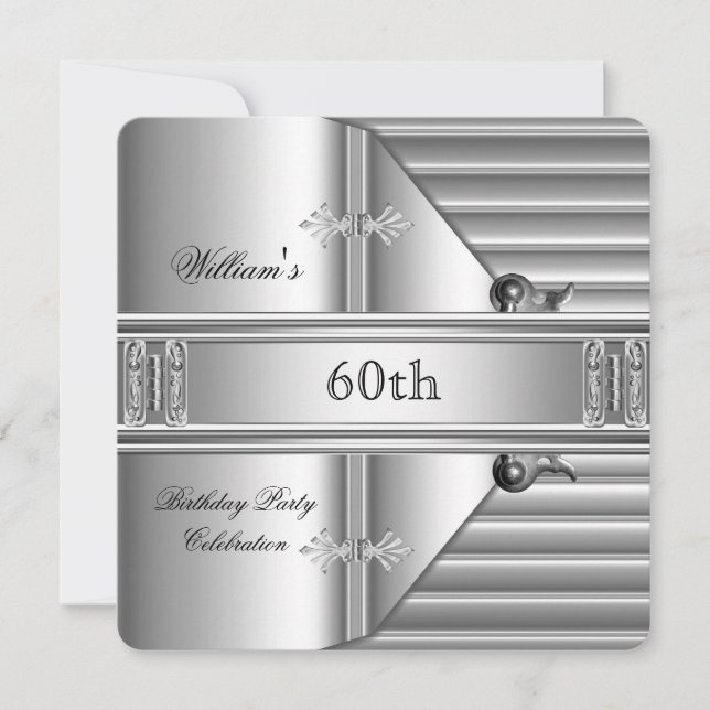 Invitación 60.ª Fiesta de Cumpleaños Hombres Elegantes Plata  (Anverso)