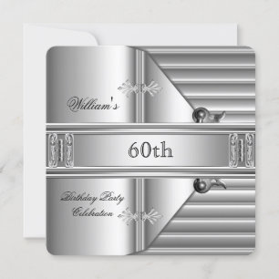 Invitación 60.ª Fiesta de Cumpleaños Hombres Elegantes Plata 
