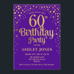 Invitación 60.ª fiesta de cumpleaños - Morado y Oro<br><div class="desc">60.ª Invitación a la fiesta de cumpleaños. Elegante diseño en morado real y oro falso purpurina. Presenta un diseño elegante de tipo de letra y letra de guión. Mándame un mensaje si necesitas edad personalizado.</div>