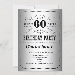 Invitación 60.ª fiesta de cumpleaños - negro plateado