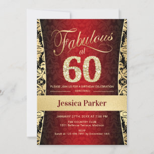 Invitación 60.ª fiesta de cumpleaños - Negro rojo dorado