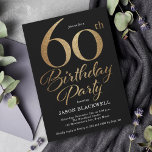Invitación 60.ª Fiesta de Cumpleaños Negro y Oro<br><div class="desc">60.ª invitación a la fiesta de cumpleaños en negro y oro</div>