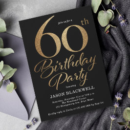 Invitación 60.ª Fiesta de Cumpleaños Negro y Oro