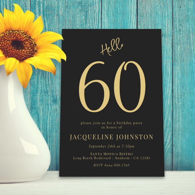 Invitación 60.ª Fiesta De Cumpleaños Negro Y Oro Hola 60 (Subido por el creador)