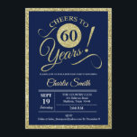 Invitación 60.ª Fiesta de Cumpleaños - Oro Naval CUALQUIER AÑ<br><div class="desc">60.ª invitación a la fiesta de cumpleaños en falso oro purpurina y azul marino. ¡Salud a 60 años! Por favor,  envíenos un mensaje si necesita más personalización.</div>