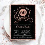 Invitación 60.ª Fiesta de Cumpleaños - Oro Rosa Negro CUALQUI<br><div class="desc">Invitación a la fiesta de cumpleaños 60 para mujeres. Elegante carta de invitación en negro con falso Relieve metalizado rosa de oro purpurina. Caracteriza el tipo de letra del script de tipografía. ¡Salud a 60 años! Se puede personalizar en cualquier año. Perfecto para una celebración de cumpleaños adultos.</div>