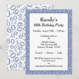 Invitación 60.ª fiesta de cumpleaños Patrón de números azul y