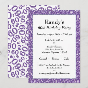 Invitación 60.ª fiesta de cumpleaños Patrón de números morado