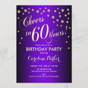 Invitación 60.ª fiesta de cumpleaños - Púrpura dorada