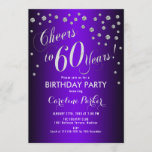 Invitación 60.ª fiesta de cumpleaños - Púrpura plateado<br><div class="desc">Invitación a la Fiesta de Cumpleaños 60 Diseño elegante con finas platas purpurinas y moradas. ¡Salud a 60 años!</div>
