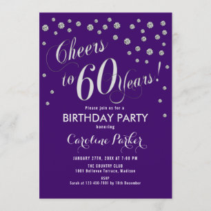 Invitación 60.ª fiesta de cumpleaños - Púrpura plateado