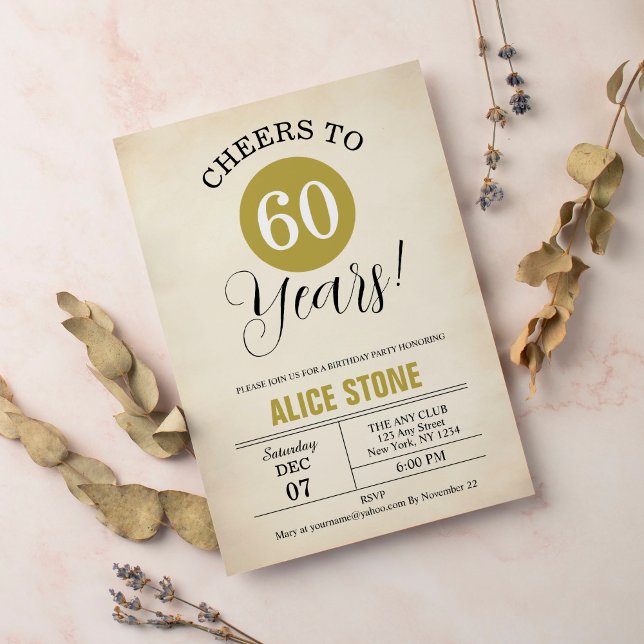 Invitación 60.ª fiesta de cumpleaños Retro Oro Blanco Negro (Subido por el creador)