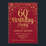 Invitación 60.ª fiesta de cumpleaños - Rojo y Oro<br><div class="desc">60.ª Invitación a la fiesta de cumpleaños. Elegante diseño de oro rojo y falso purpurina. Presenta un diseño elegante de tipo de letra y letra de guión. Mándame un mensaje si necesitas edad personalizado.</div>