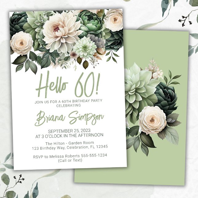 Invitación 60.ª fiesta de cumpleaños Sage Green Floral (Subido por el creador)