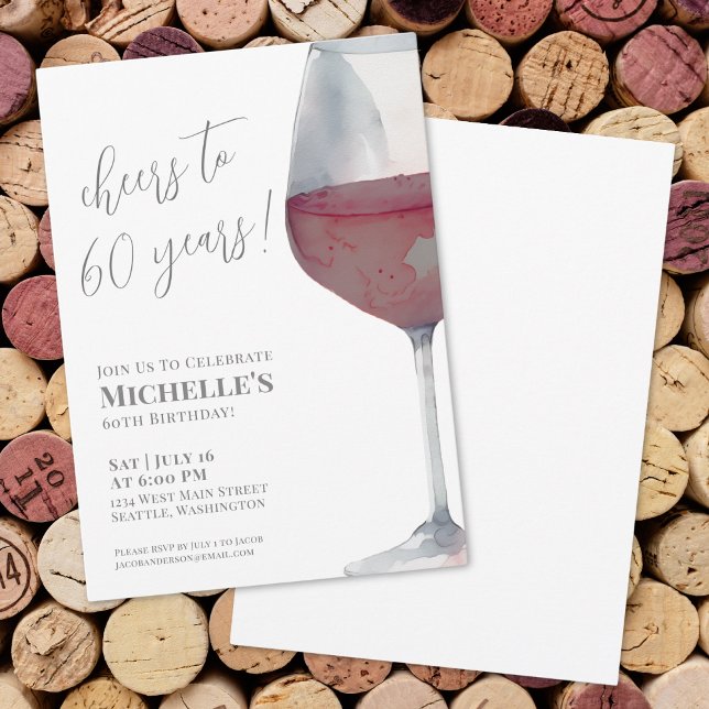 Invitación 60.ª Fiesta De Cumpleaños Saluda A Sesenta (60th Birthday Party Wine Cheers Sixty Invitation)