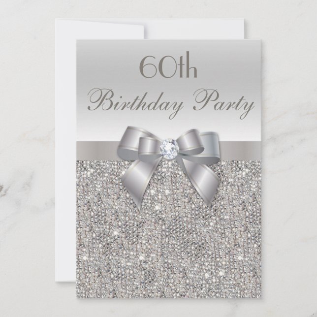 Invitación 60.ª Fiesta de Cumpleaños Secuencias de Plata, Bow (Anverso)