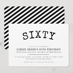 Invitación 60.ª fiesta de cumpleaños simple minimalista negro