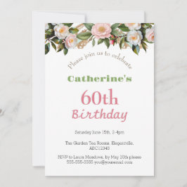 Invitación 60.ª Fiesta de Cumpleaños Tarde la Tarde Tea Flora