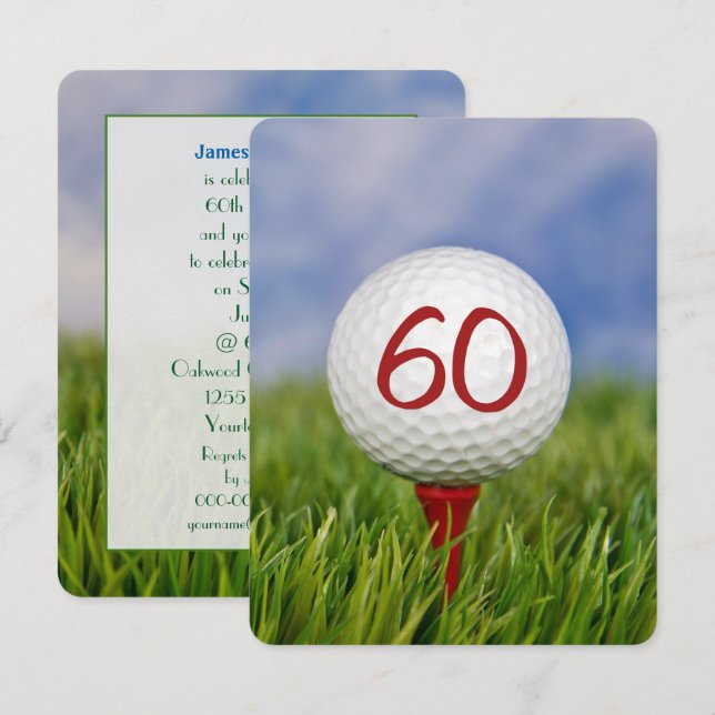 Invitación 60.ª fiesta de cumpleaños Tema de golf (Anverso / Reverso)