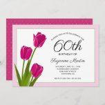 Invitación 60.ª fiesta de cumpleaños Tulipanes rosados<br><div class="desc">Esta elegante invitación a la fiesta de cumpleaños incluye un gráfico en negrita de tulipanes rosados oscuros sobre un fondo blanco con un borde rosa claro.</div>