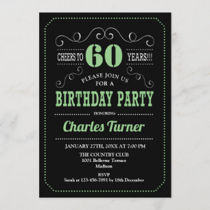 Invitación 60.ª fiesta de cumpleaños - Verde negro