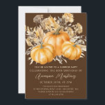 Invitación 60.ª Fiesta de la sorpresa de cumpleaños Rustic Bo<br><div class="desc">Las elegantes calabazas naranjas acuáticas están enclavadas en una variedad de follajes y flores. Un fondo marrón oscuro y rico lo enmarca a la perfección. Perfecto para una celebración de otoño.</div>